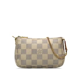 Louis Vuitton-Louis Vuitton Damier Azur Mini Pochette Acessórios Baguete Branca-Branco