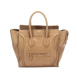 Céline-Tan Celine Mini Luggage Leather Tote Bag-Camel