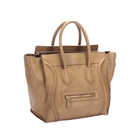 Céline-Tan Celine Mini Luggage Leather Tote Bag-Camel