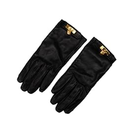 Hermès-Black Hermes Soya Kelly Lock Gloves-Black