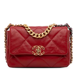 Chanel-Red Chanel Medium Lambskin 19 Flap Bag Satchel-Red