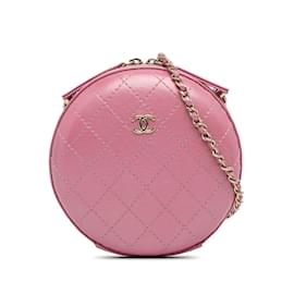 Chanel-Crossbody com corrente redonda Chanel em pele de cordeiro CC rosa-Rosa