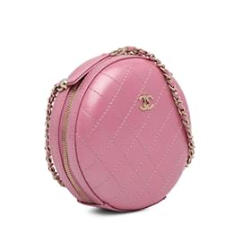 Chanel-Crossbody com corrente redonda Chanel em pele de cordeiro CC rosa-Rosa