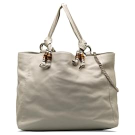 Gucci-White Gucci Bamboo Jungle Satchel-White