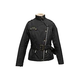 Barbour-Schwarze Jacke mit Barbour-Futter und Gürtel, Größe US 6-Schwarz