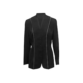 Thierry Mugler-Vintage Black Thierry Mugler Rhinestone-Trimmed Silk Blazer Size FR 42-Black