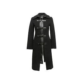 Black Mackage Wool Leather-Trimmed Long Coat Size US XS Black