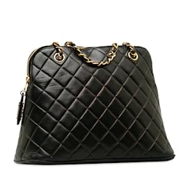 Chanel-Black Chanel Quilted Lambskin Dome Shoulder Bag-Black