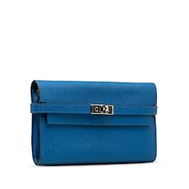 Hermès-Blue Hermes Epsom Kelly Classic Wallet-Blue