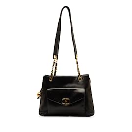 Chanel-Black Chanel CC Lambskin Front Pocket Tote Bag-Black