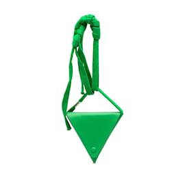 Bottega Veneta-Green Bottega Veneta Leather Triangle Pouch with Strap Clutch Bag-Green