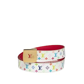 Louis Vuitton-Weißer Wendegürtel mit mehrfarbigem Louis Vuitton-Monogramm und LV-Schnitt-Weiß