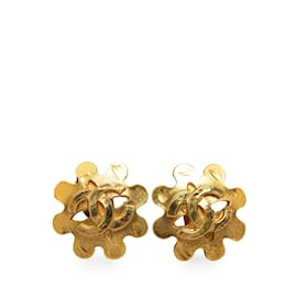 Chanel-Pendientes de clip con flor CC de Chanel dorados-Dorado