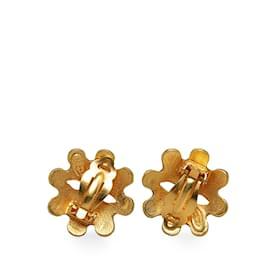Chanel-Boucles d'oreilles à clip fleur CC Chanel dorées-Doré