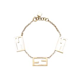 Fendi-Gold-Tone Fendi Logo Chain Bracelet-Golden