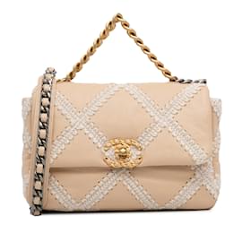 Chanel-Beige Chanel Medium Crochet and Calfskin 19 Flap Bag Satchel-Beige