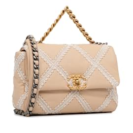 Chanel-Beige Chanel Medium Crochet and calf leather 19 Flap Bag Satchel-Beige