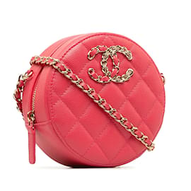 Chanel-Chanel rose 19 Pochette ronde caviar avec sac bandoulière chaîne-Rose