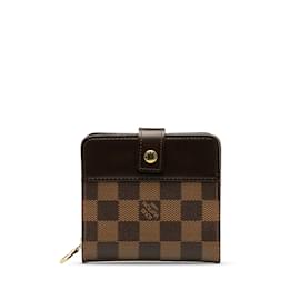 Louis Vuitton-Carteira Louis Vuitton Damier Ebene Compact Zip Marrom-Marrom