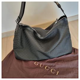 Gucci-Bolsa de viagem Bolsa de fim de semana GUCCI tecido com logotipo preto + saco para o pó-Preto