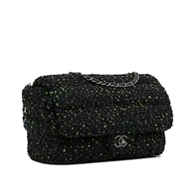 Chanel-Sac à rabat en tweed Chanel CC noir-Noir