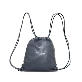 Black Saint Laurent Teddy Drawstring Backpack Black
