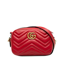 Gucci-Bolsa de ombro crossbody vermelha Gucci Mini GG Marmont Matelasse-Vermelho