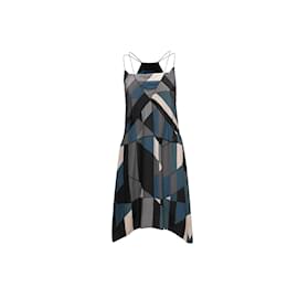 Valentino-Graues und mehrfarbiges Valentino-Seidenkleid mit geometrischem Print, Größe US M-Grau