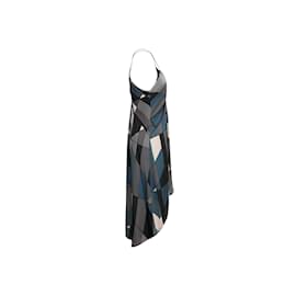 Valentino-Graues und mehrfarbiges Valentino-Seidenkleid mit geometrischem Print, Größe US M-Grau