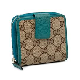 Gucci-Carteira pequena dobrável em lona Gucci GG marrom marrom-Marrom