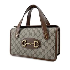 Gucci-Brown Gucci Small GG Supreme Horsebit 1955 Top Handle Handbag-Brown
