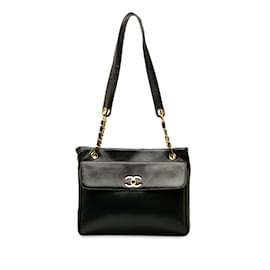 Chanel-Schwarze Chanel CC Lammleder-Tasche mit Vordertasche-Schwarz