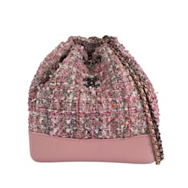 Chanel-Pink Chanel Tweed Gabrielle Drawstring Backpack-Pink