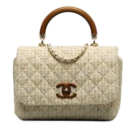 Chanel-Weiße Chanel Tweed Knock on Wood Umhängetasche-Weiß