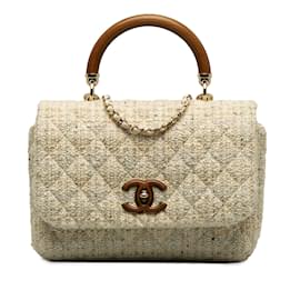 Chanel-White Chanel Tweed Knock on Wood Satchel-White
