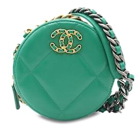 Chanel-Chanel verde 19 Clutch redondo de piel de cordero con cartera de cadena-Verde