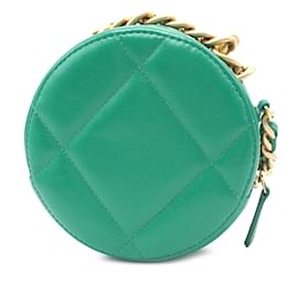 Chanel-Green Chanel 19 Clutch redonda de pele de cordeiro com bolsa de corrente-Verde