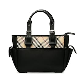 Burberry-Black Burberry Leather-Trimmed Nova Check Handbag-Black
