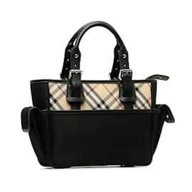 Burberry-Black Burberry Leather-Trimmed Nova Check Handbag-Black