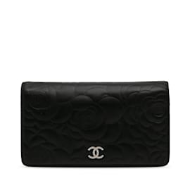 Chanel-Schwarze Chanel CC Camellia Bifold-Geldbörse-Schwarz