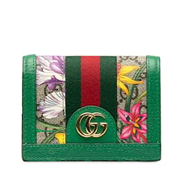 Gucci-Petit portefeuille vert Gucci GG Supreme Flora Ophidia-Vert