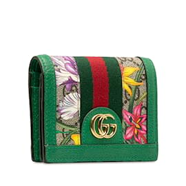 Gucci-Green Gucci GG Supreme Flora Ophidia Small Wallet-Green
