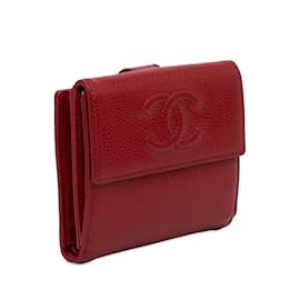 Chanel-Rote Chanel CC Caviar Kompakt-Geldbörse-Rot