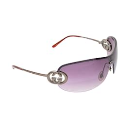 Gucci-Vintage Silver-Tone Gucci Shield Sunglasses-Silvery