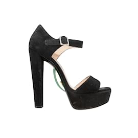 Prada-Black Prada Suede Platform Sandals Size 37-Black