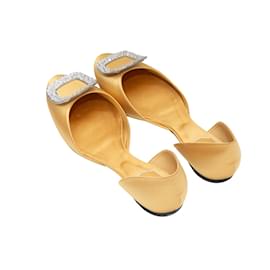 Roger Vivier-Yellow Roger Vivier Satin d'Orsay Buckle Flats Size 39-Yellow