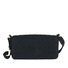 Chanel-Bolso de hombro con solapa y barra de chocolate de punto de jersey Chanel negro-Negro