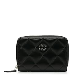 Chanel-Pochette à monnaie en cuir d'agneau matelassé Chanel noir-Noir