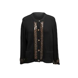 Chanel-Black Chanel 2011 Embellished Cashmere Cardigan Size FR 50-Black