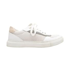 Brunello Cucinelli-White & Beige Brunello Cucinelli Monilli-Trimmed Sneakers Size 37-White